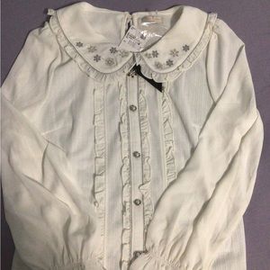 Axes Femme Snowflake Embroidered Ruffle Blouses Size Medium (2 items/blouses)